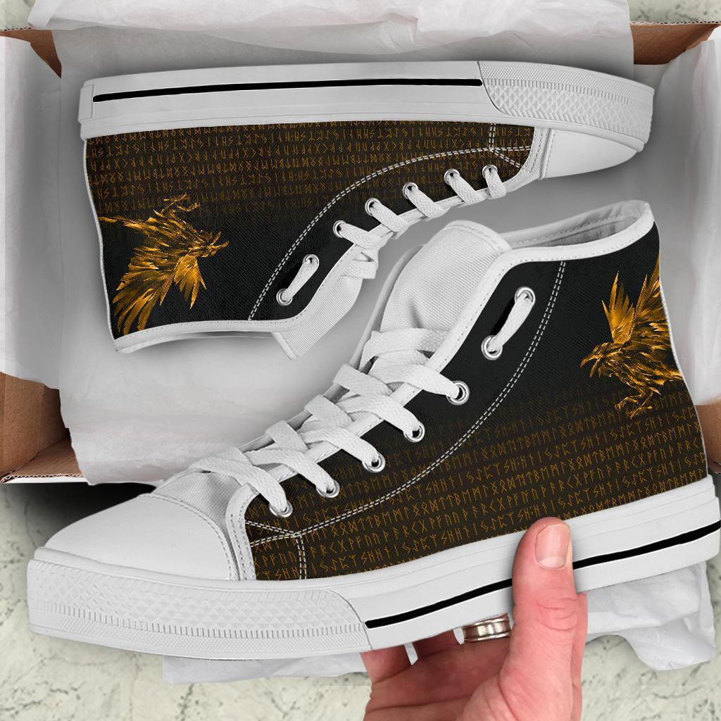 Viking High Top Shoes The Raven Of Odin Rune, Gold RLT12