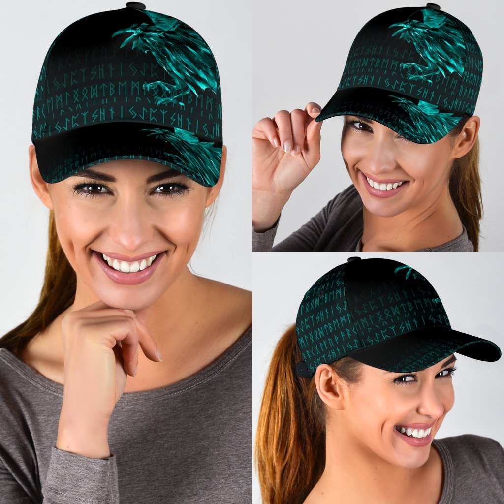 Viking Classic Cap The Raven Of Odin Rune Cyan RLT12