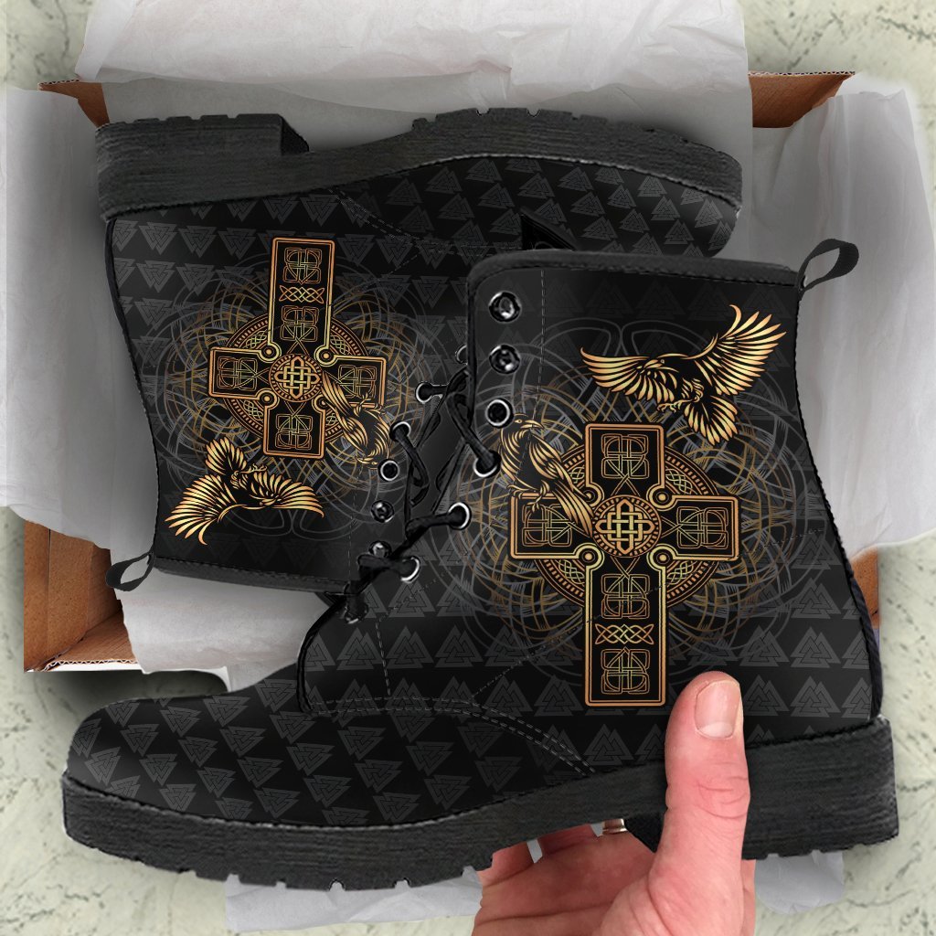 Viking Leather Boots Odin's Celtic Raven Tattoo RLT12