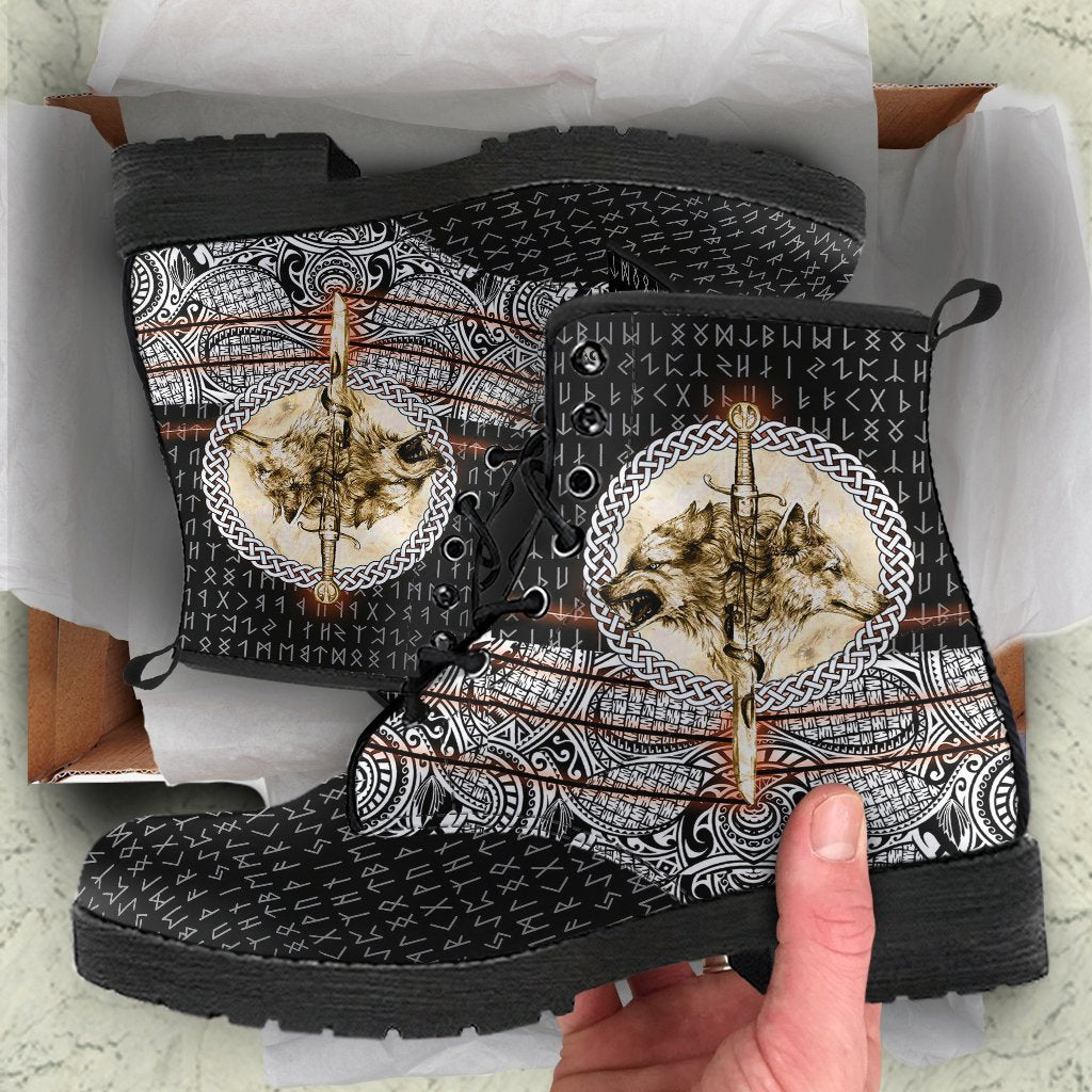 Viking Leather Boots Wolf and Vikings Tattoo 3D RLT12