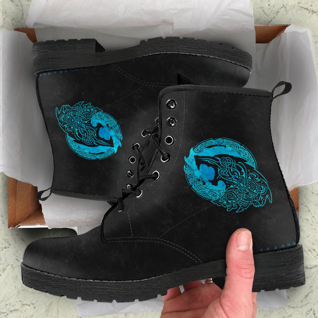 Viking Leather Boots Fenrir Wolf Cyan RLT12