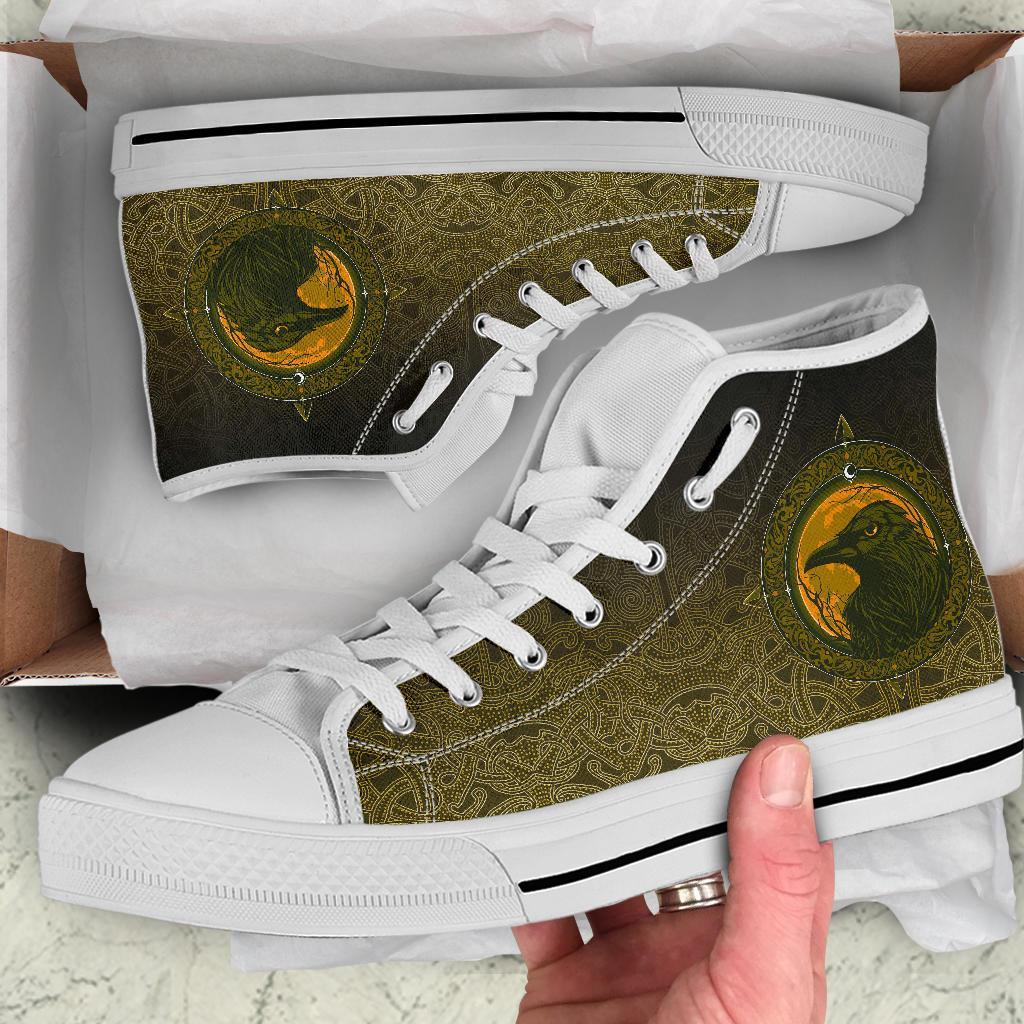 Viking High Top Shoes, Ethnic Odin Raven Gold RLT12
