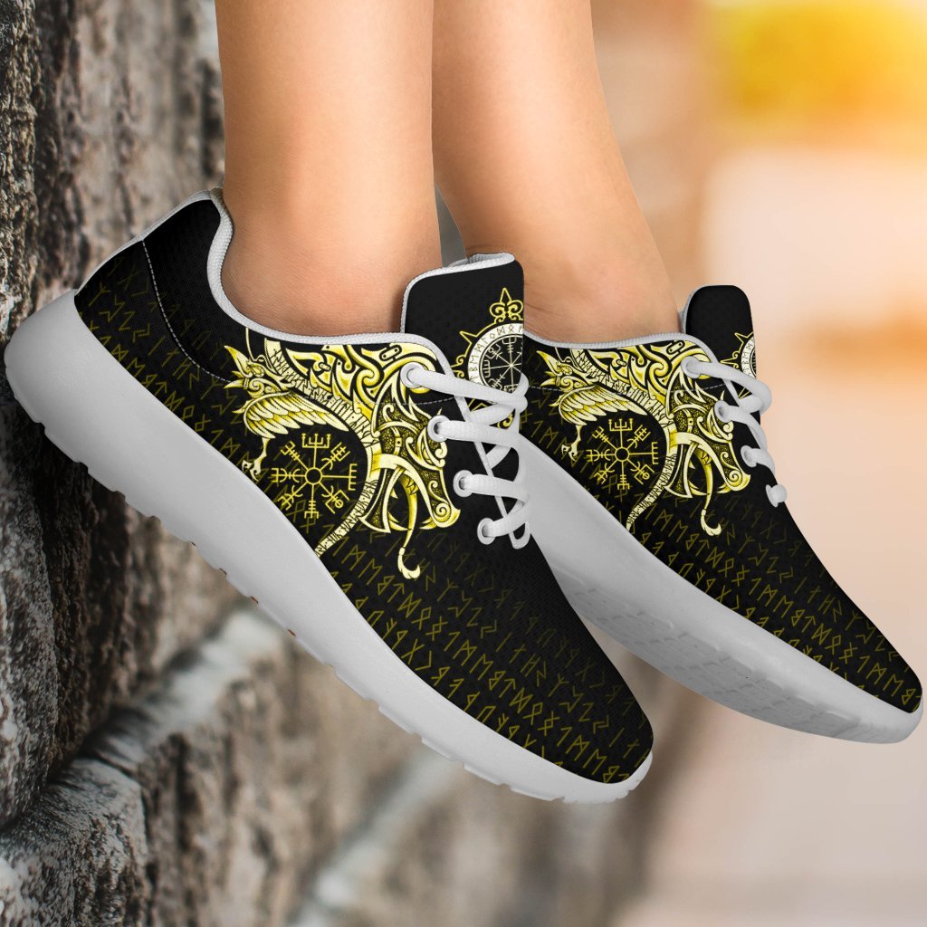 Viking Sport Sneakers, Fenrir Raven and Vegvisir Tattoo Yellow RLT12