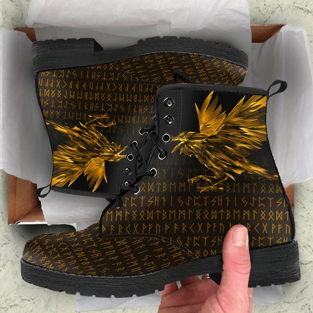 Viking Leather Boots The Raven Of Odin Rune, Gold RLT12