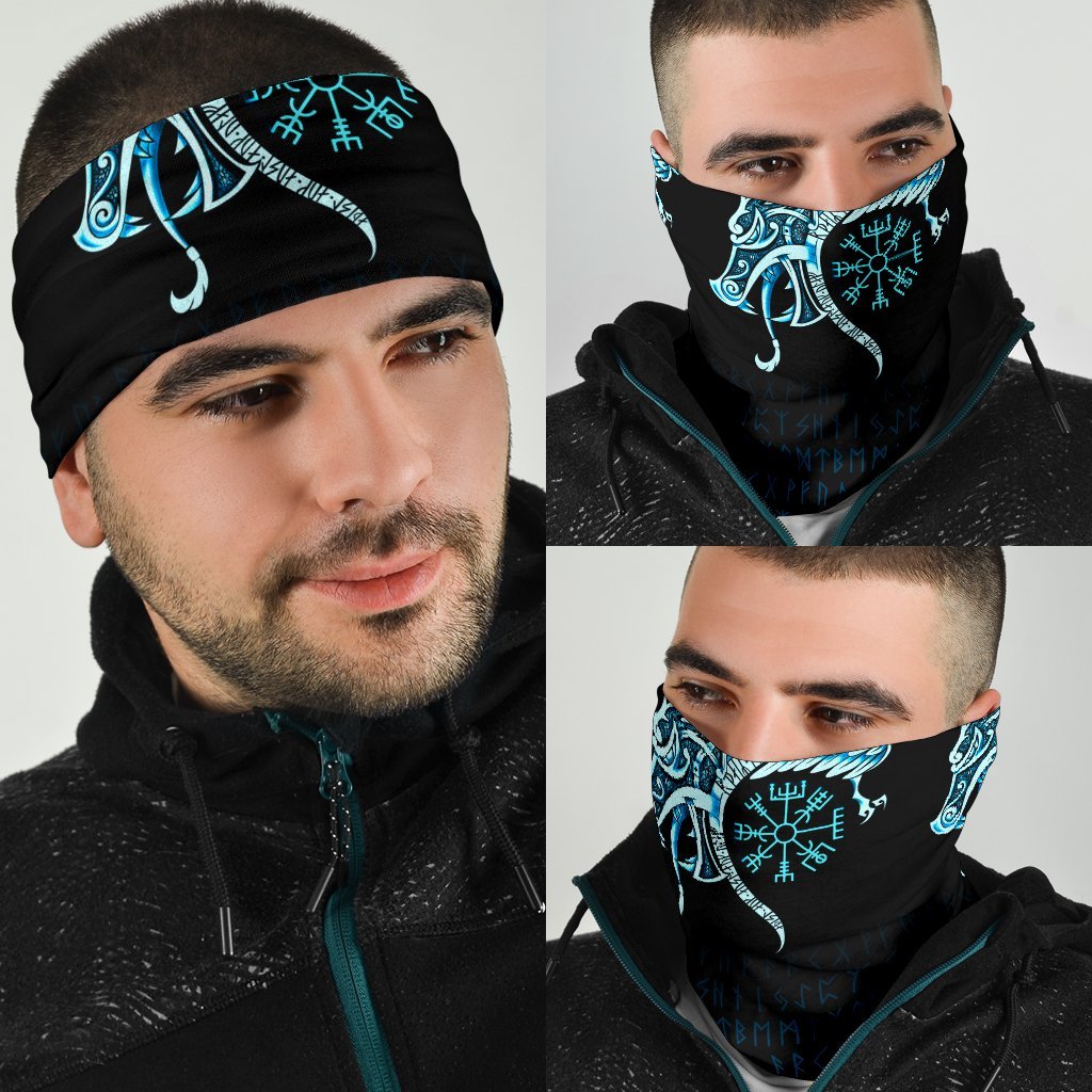 Viking Bandana 3 Pack, Fenrir Raven and Vegvisir Tattoo Cyan RLT12