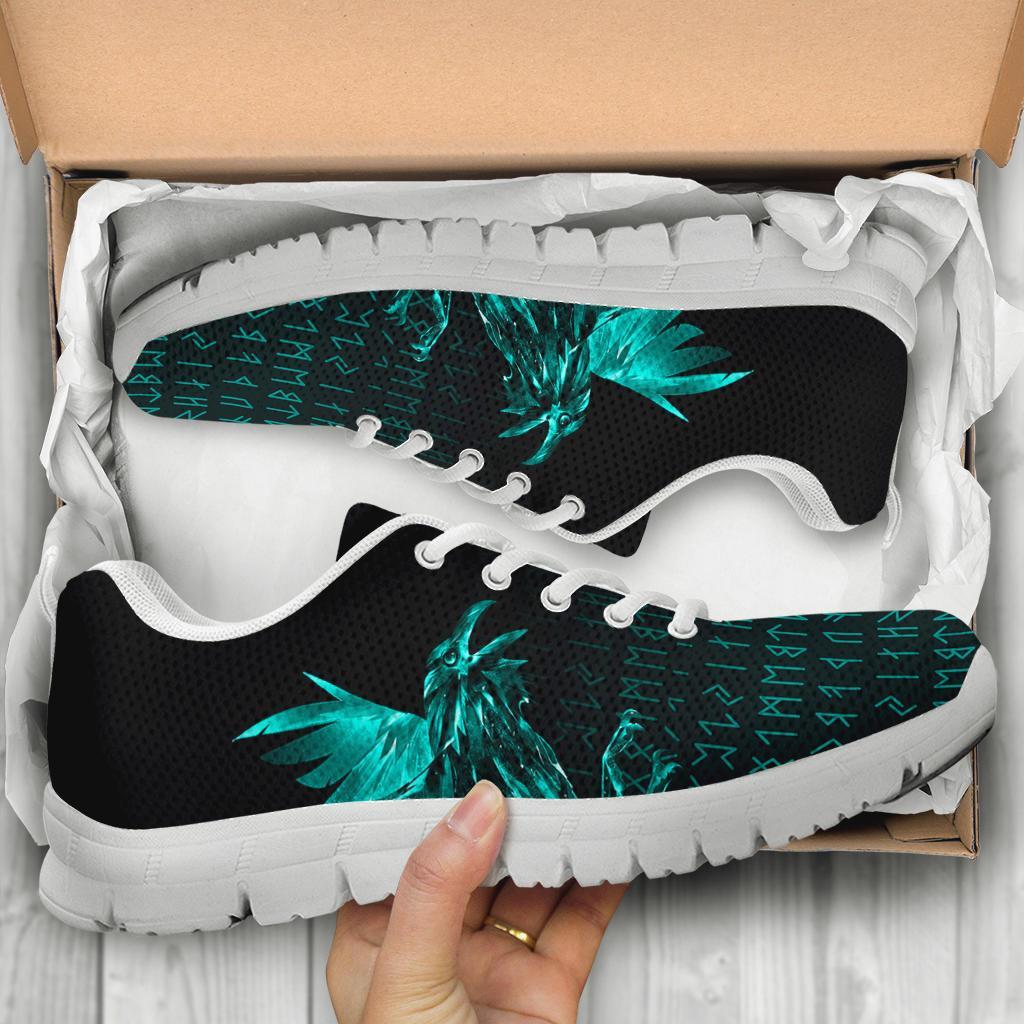 Viking Sneakers - The Raven Of Odin Rune Cyan RLT12
