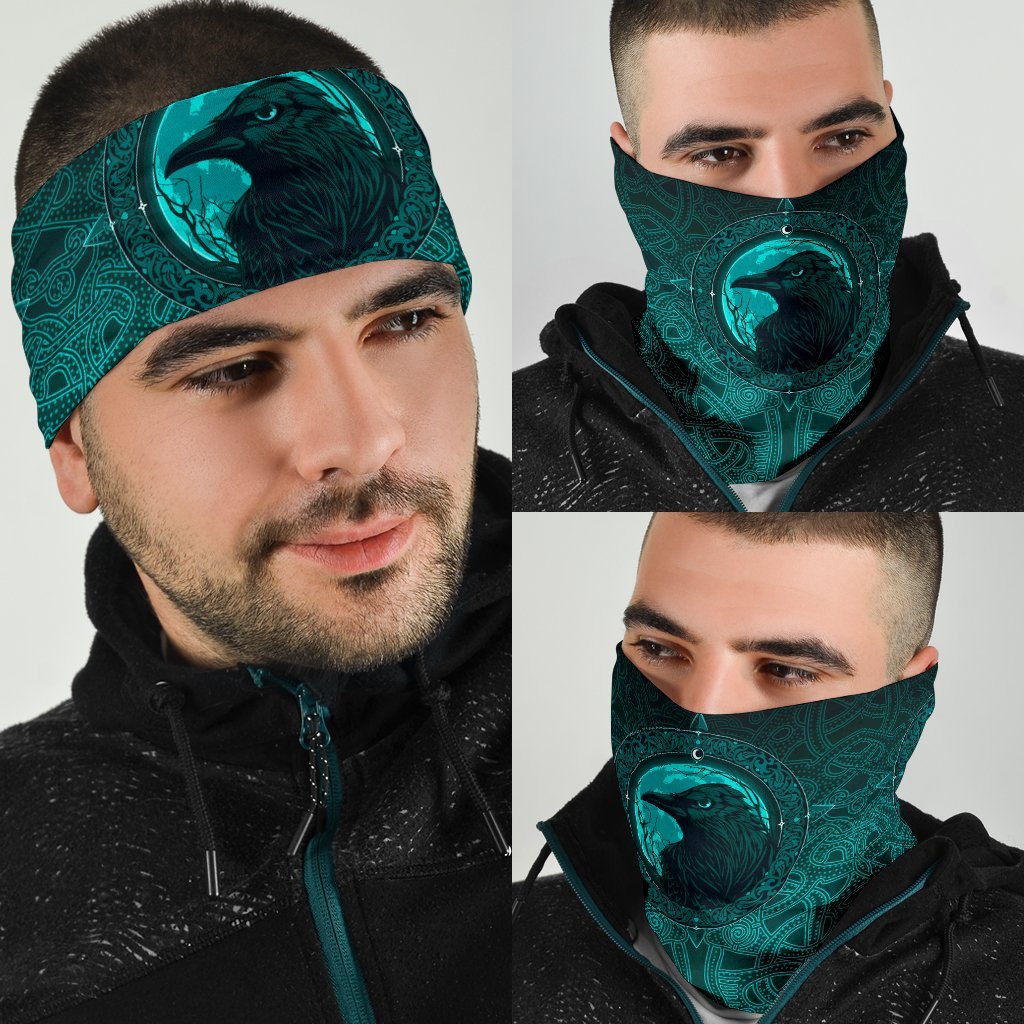 Viking Neck Gaiter 3 Pack, Ethnic Odin Raven Cyan RLT12