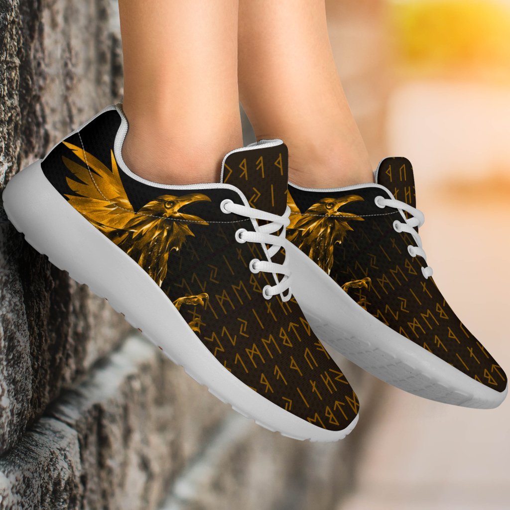 Viking Sporty Sneakers - The Raven Of Odin Rune, Gold RLT12