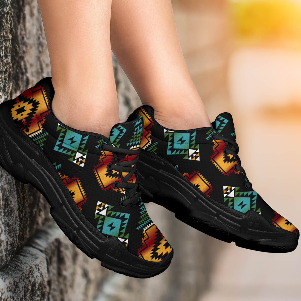Native American Patterns Black Red Chunky Sneakers LT10