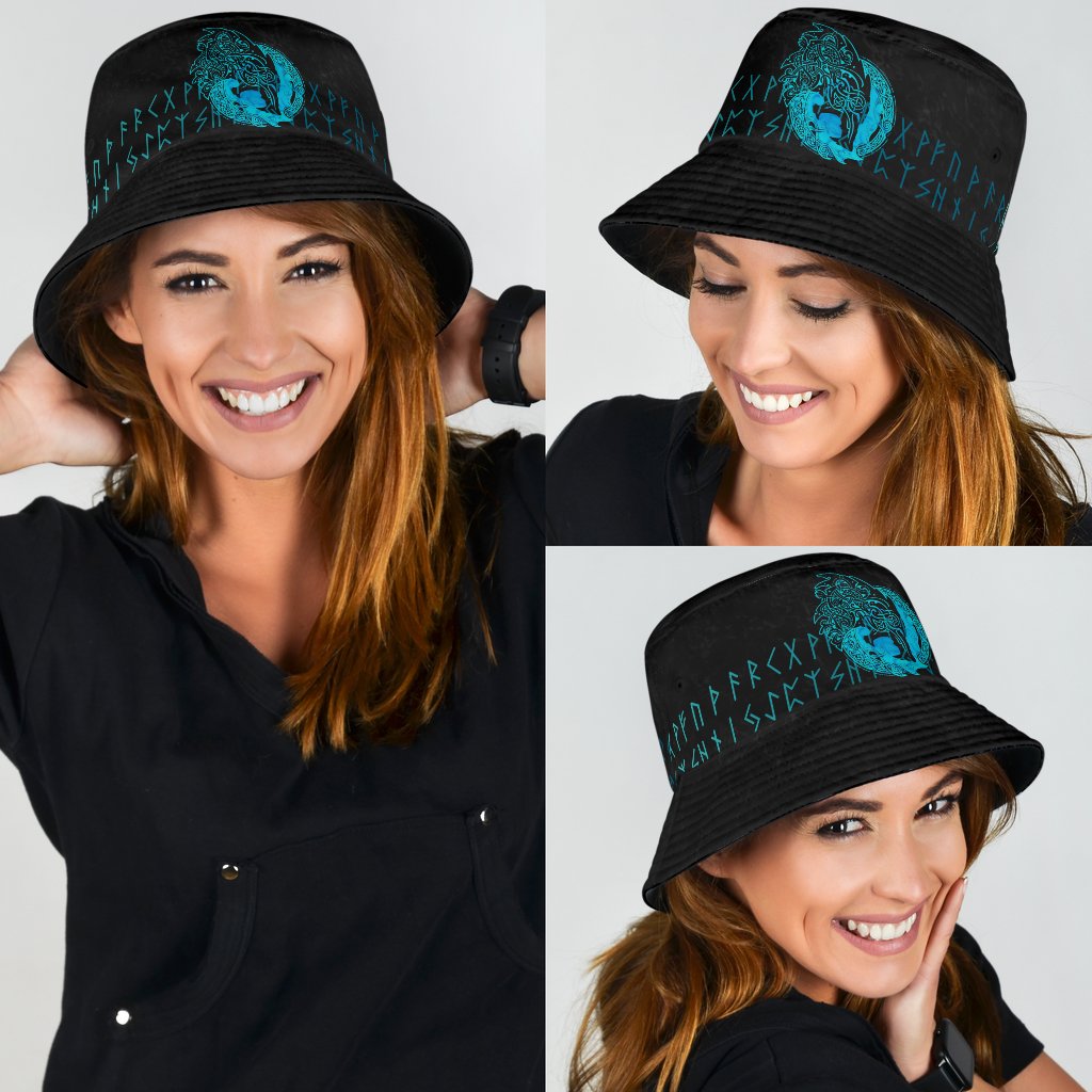 Viking Bucket Hat Fenrir Wolf Cyan RLT12