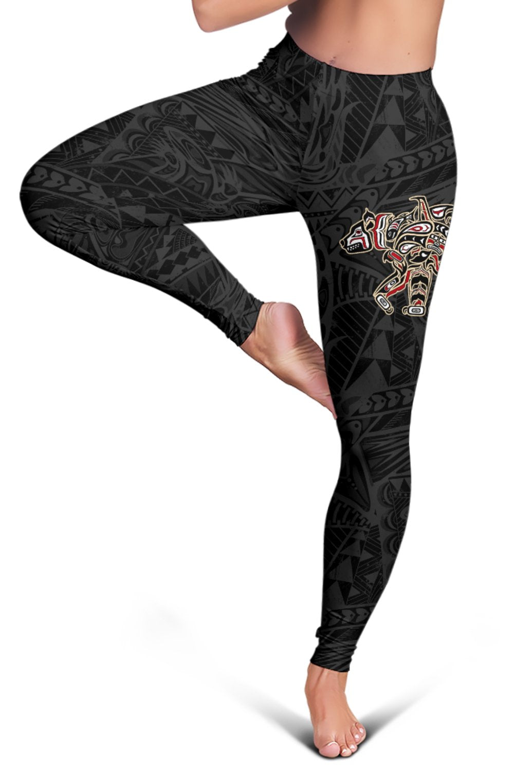 Wonder Print Shop Women's Leggings Haida Bear: Strength, Healing And Power (Black)
