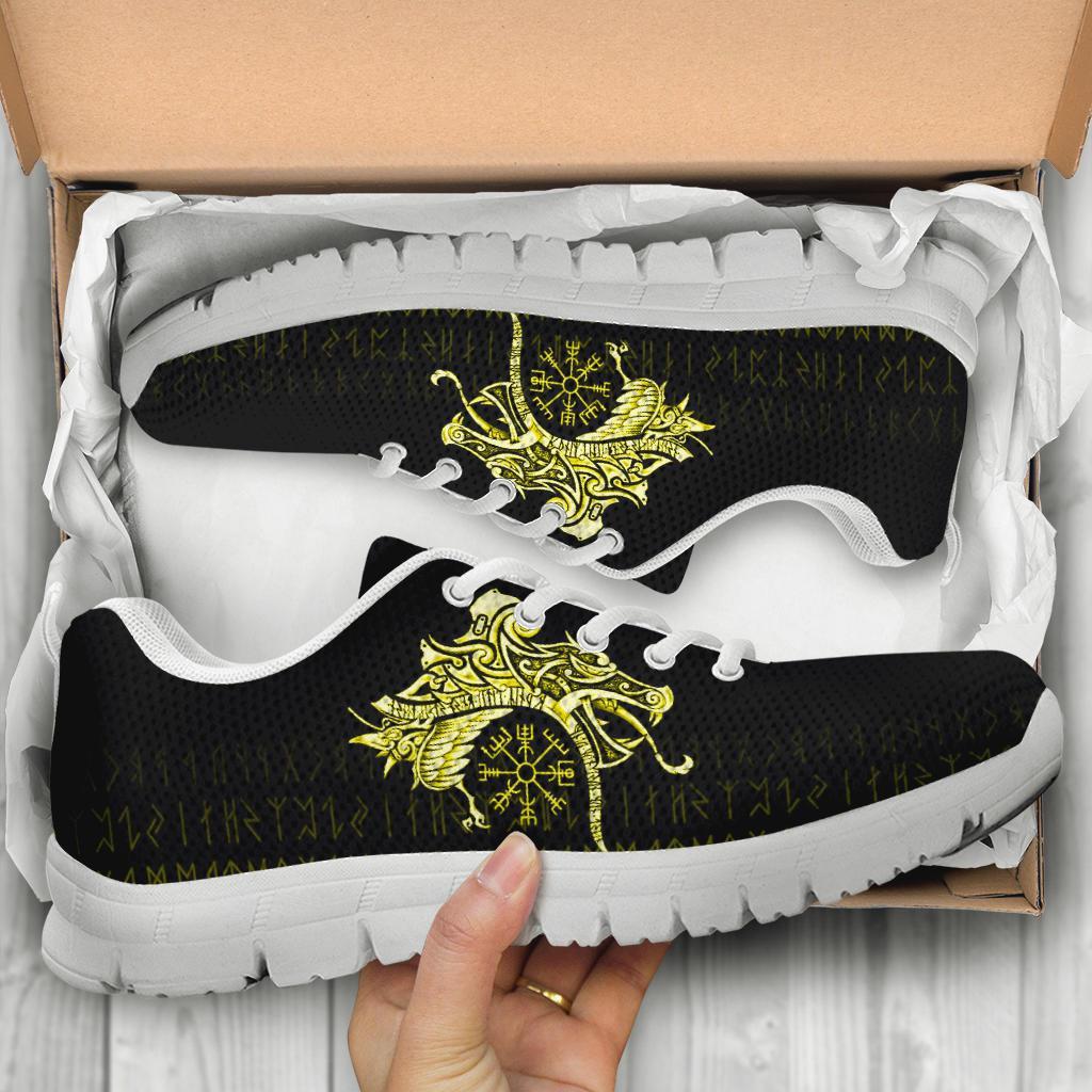 Viking Sneakers, Fenrir Raven and Vegvisir Tattoo Yellow RLT12