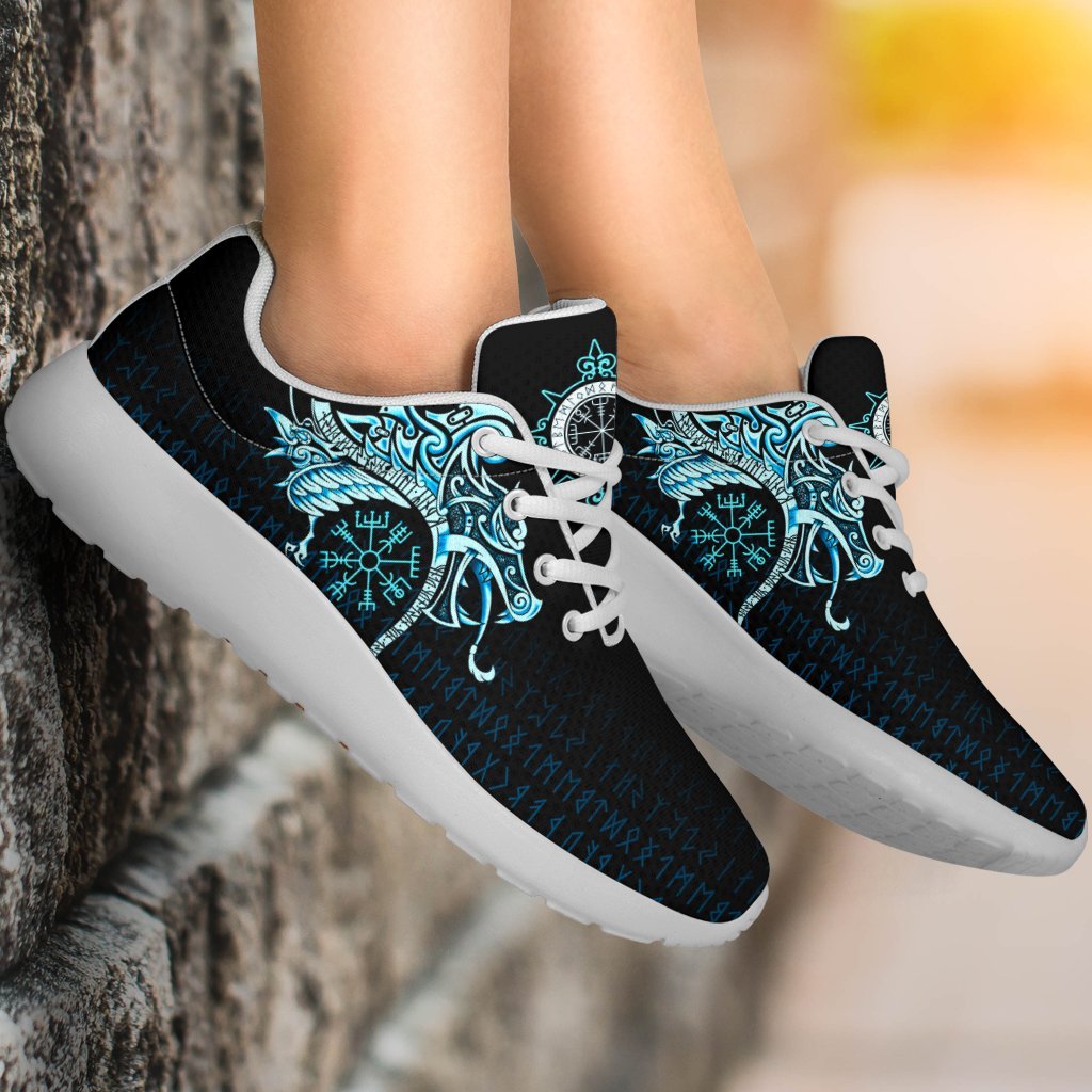 Viking Sport Sneakers, Fenrir Raven and Vegvisir Tattoo Cyan RLT12