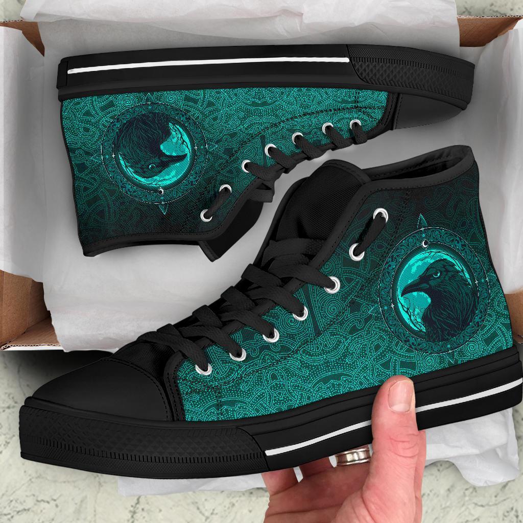Viking High Top Shoes, Ethnic Odin Raven Cyan RLT12