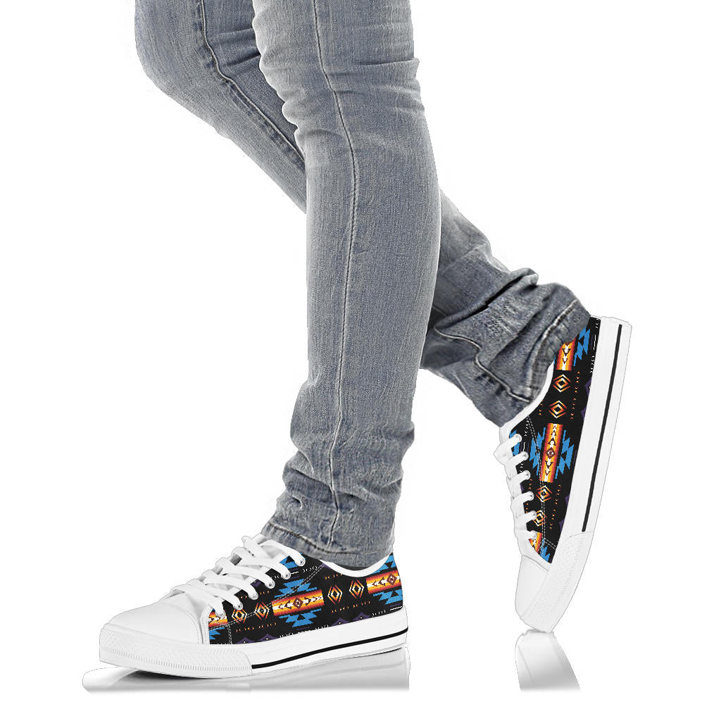 Blue Pattern Native American Low Top Shoes Black LT10