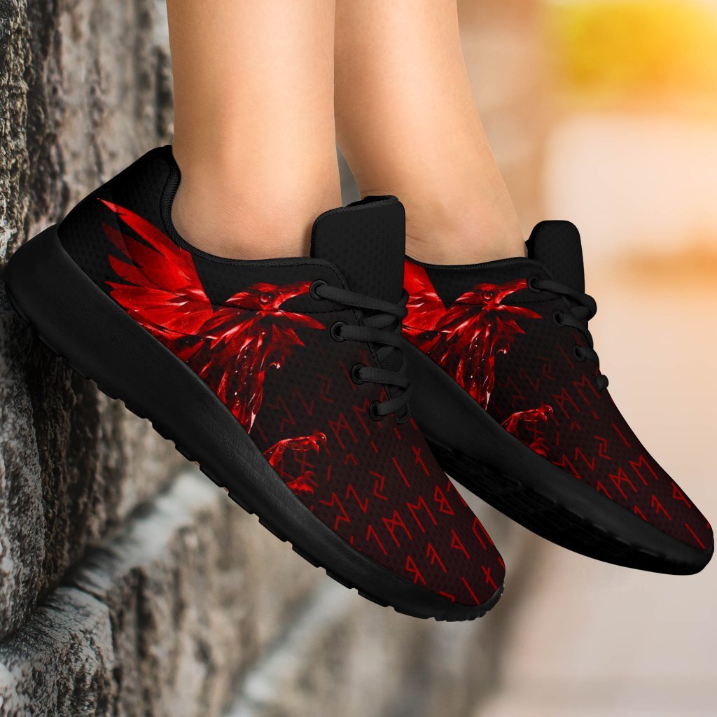 Viking Sport Sneakers - The Raven Of Odin Rune, Red RLT12