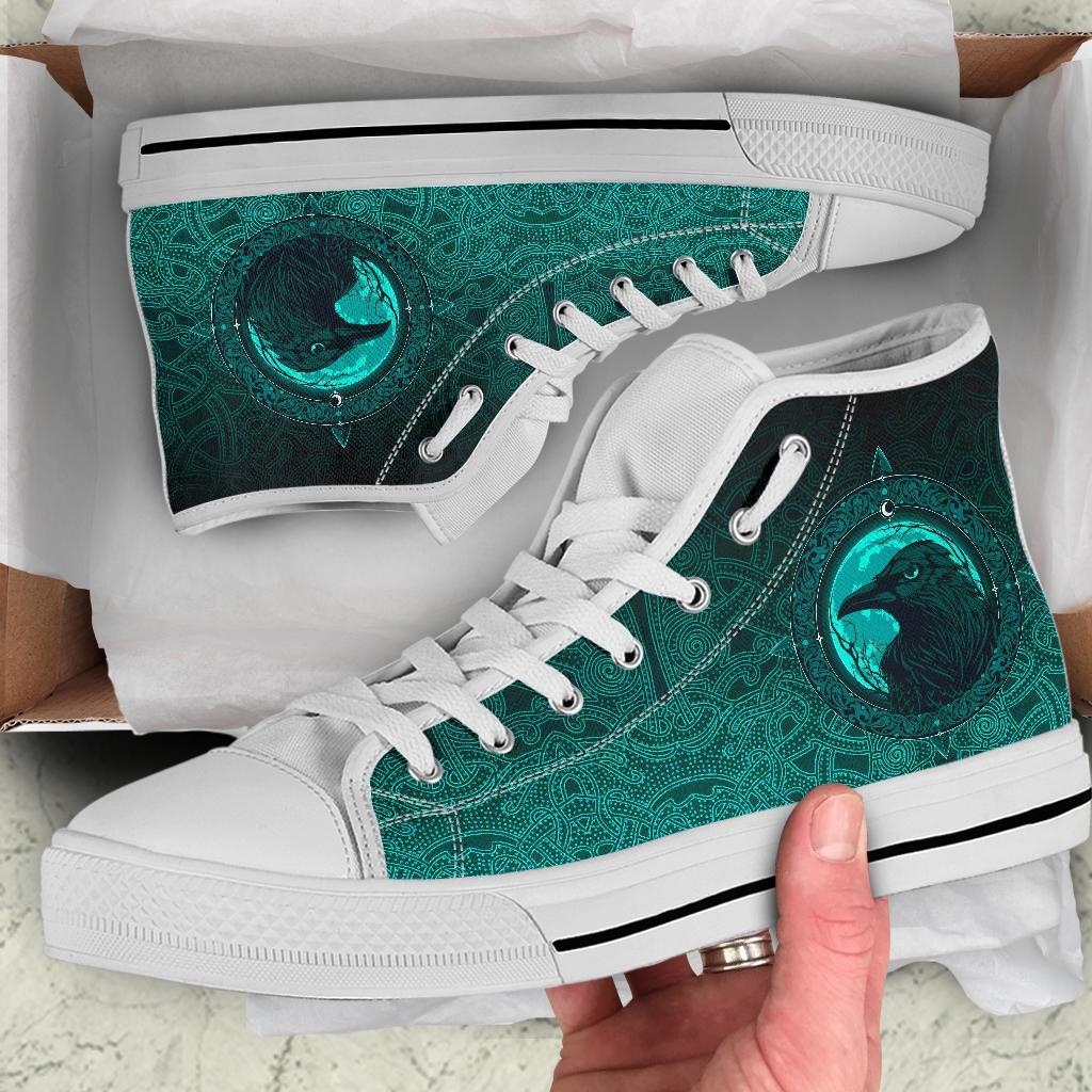 Viking High Top Shoes, Ethnic Odin Raven Cyan RLT12