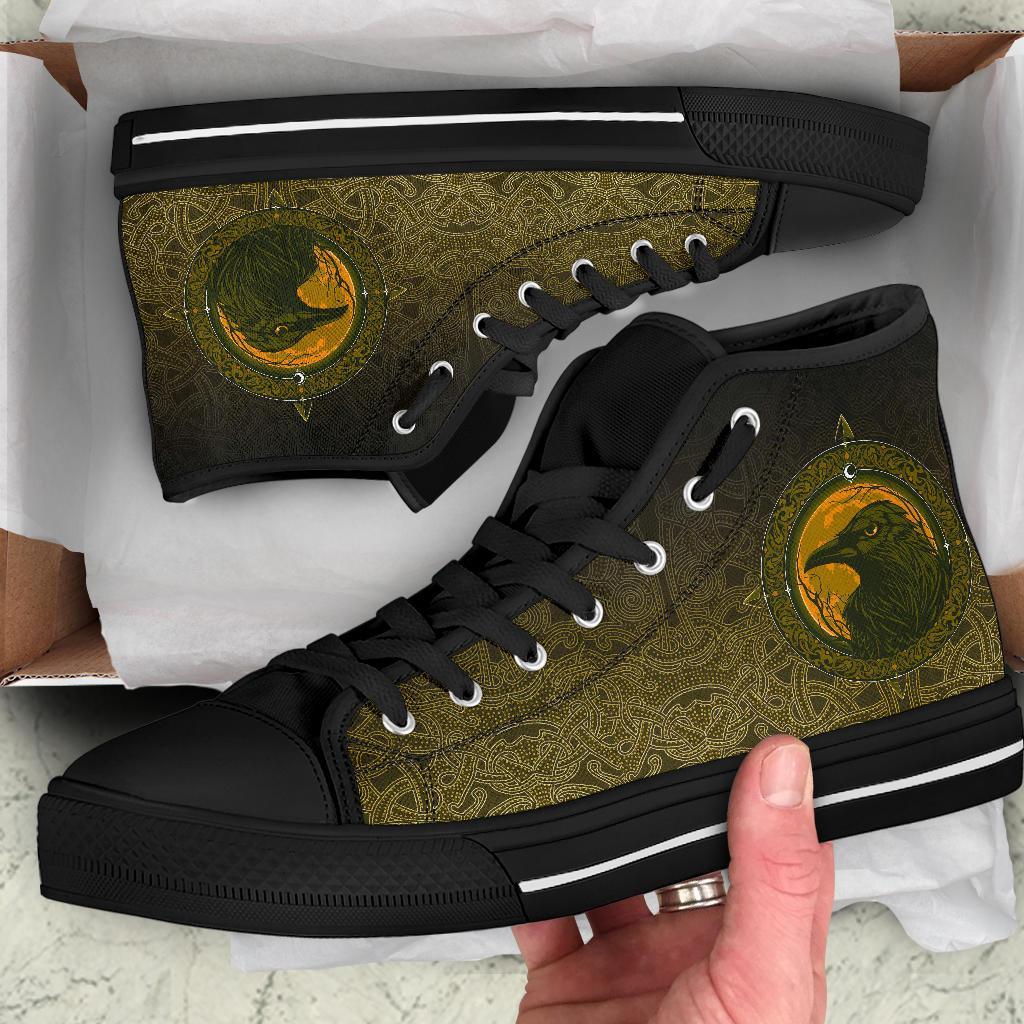 Viking High Top Shoes, Ethnic Odin Raven Gold RLT12
