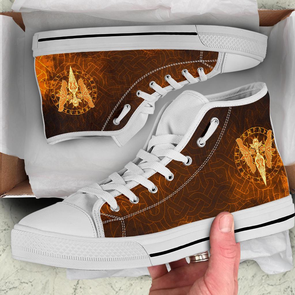 Viking High Top Shoes Gold Spear Of The God Odin Gungnir and Two Gold Ravens RLT12
