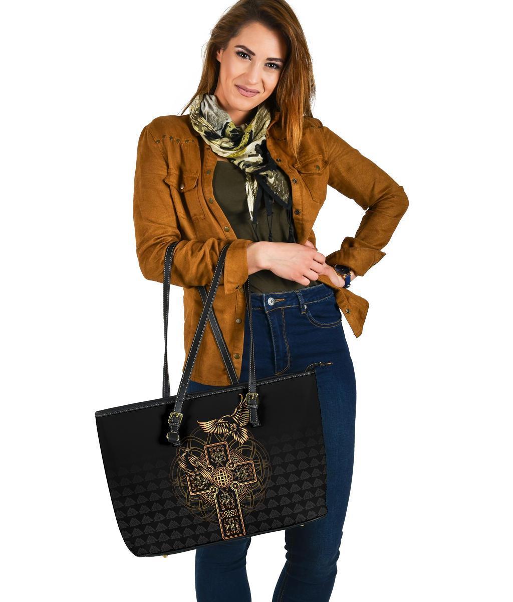 Viking Large Leather Tote Odin's Celtic Raven Tattoo RLT12