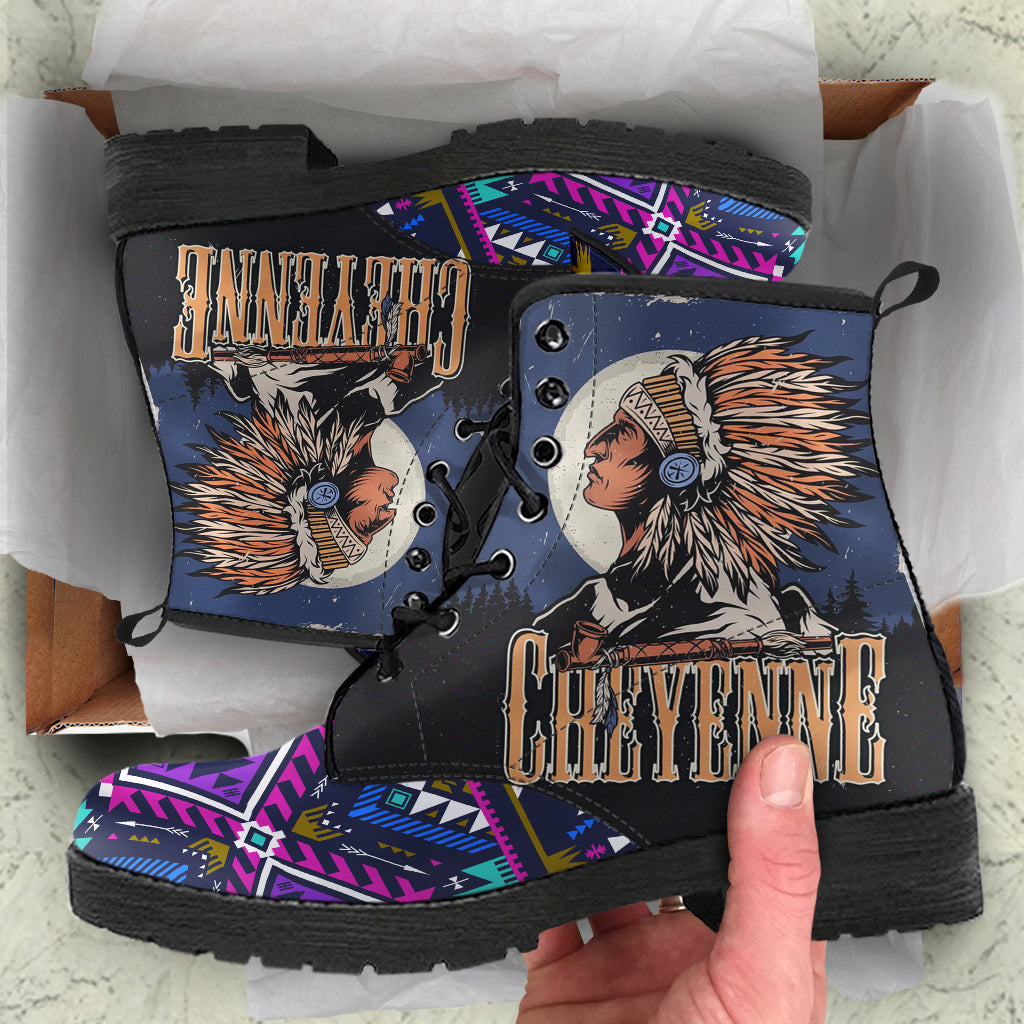 Native American Purple Tribe Pattern Leather Boots LT10