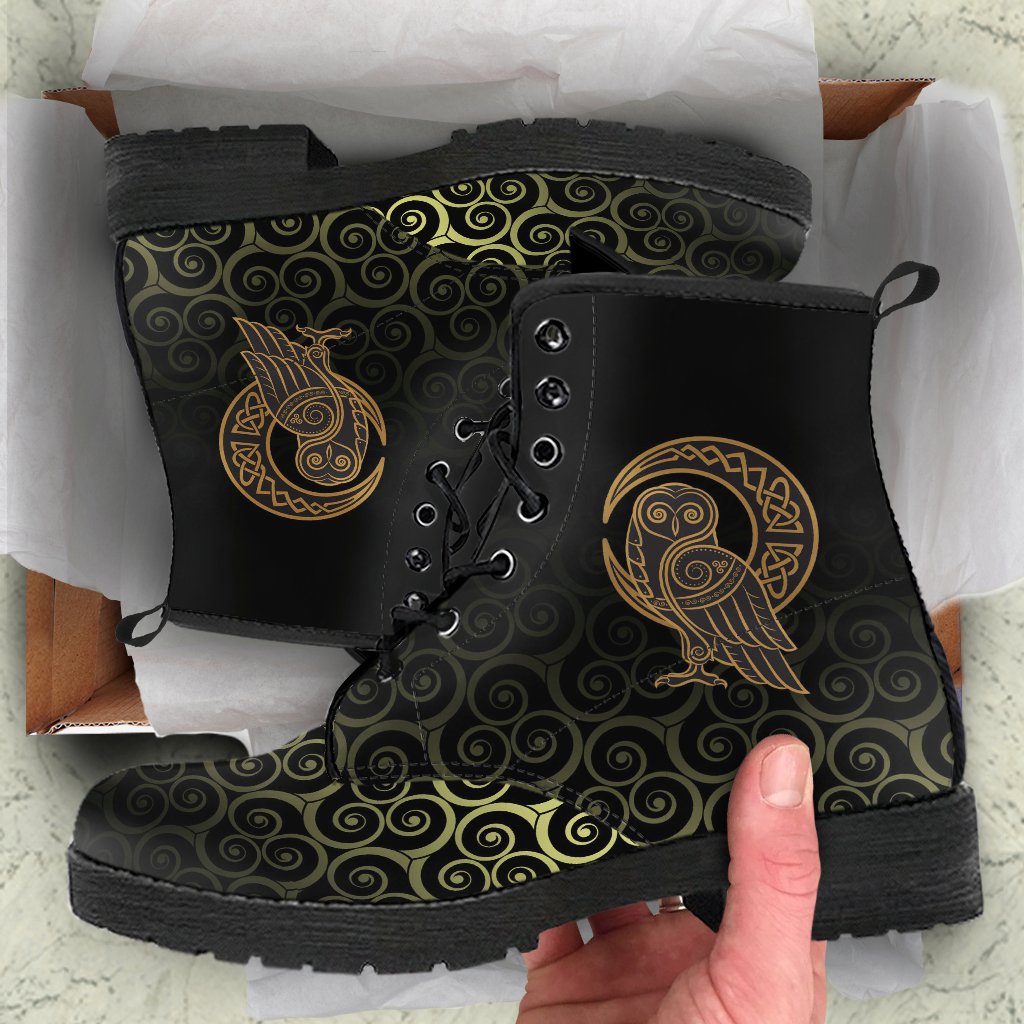 Viking Leather Boots Owl Celtic On Triskels Background RLT12