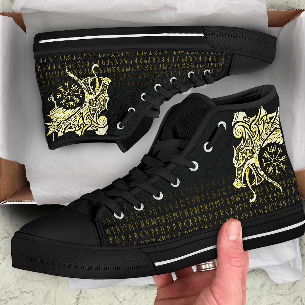 Viking High Top Shoes, Fenrir Raven and Vegvisir Tattoo Yellow RLT12