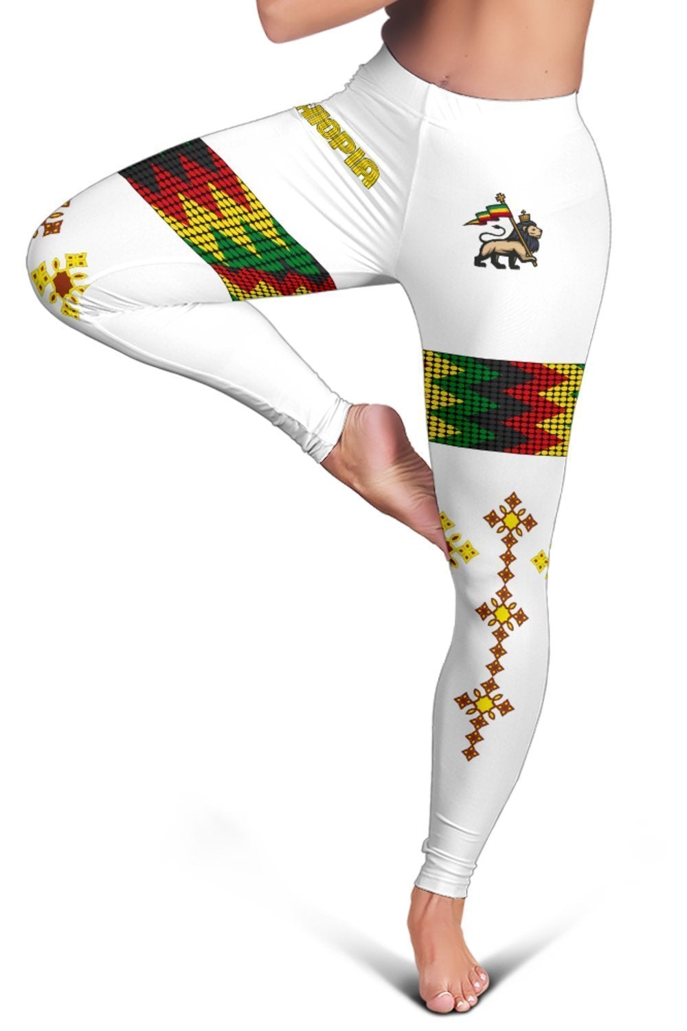 African Ethiopia Leggings Rasta Round Pattern White Women