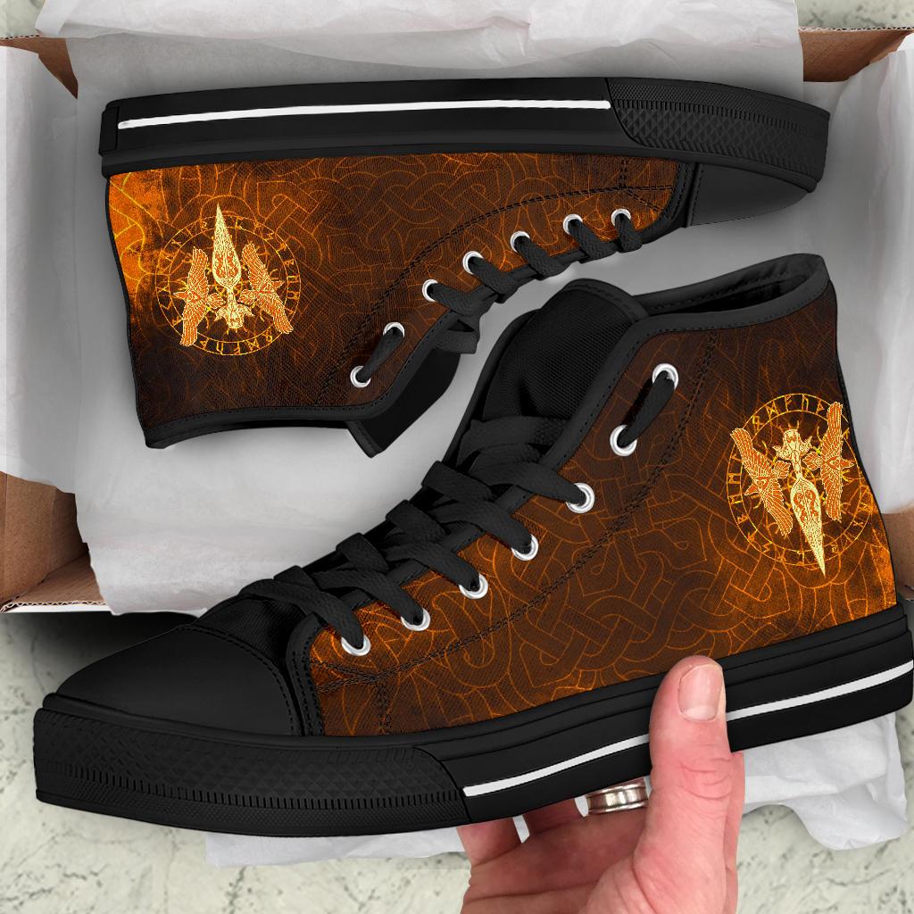 Viking High Top Shoes Gold Spear Of The God Odin Gungnir and Two Gold Ravens RLT12
