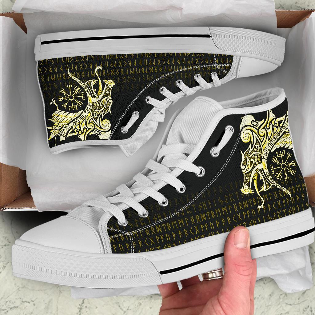 Viking High Top Shoes, Fenrir Raven and Vegvisir Tattoo Yellow RLT12