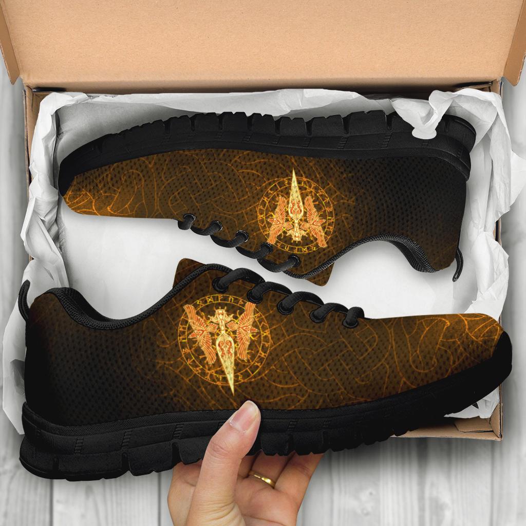 Viking Sneakers Gold Spear Of The God Odin - Gungnir and Two Gold Ravens RLT12