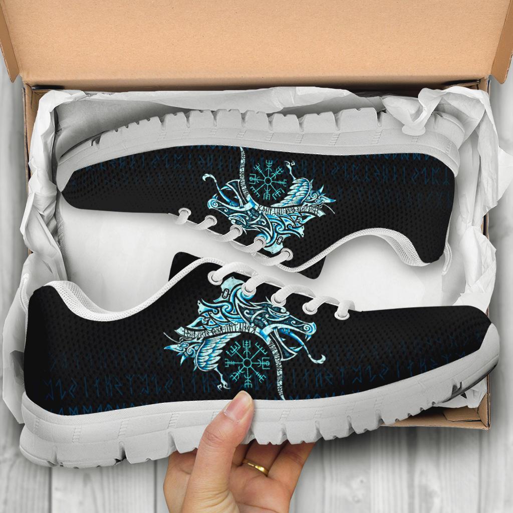 Viking Sneakers, Fenrir Raven and Vegvisir Tattoo Cyan RLT12