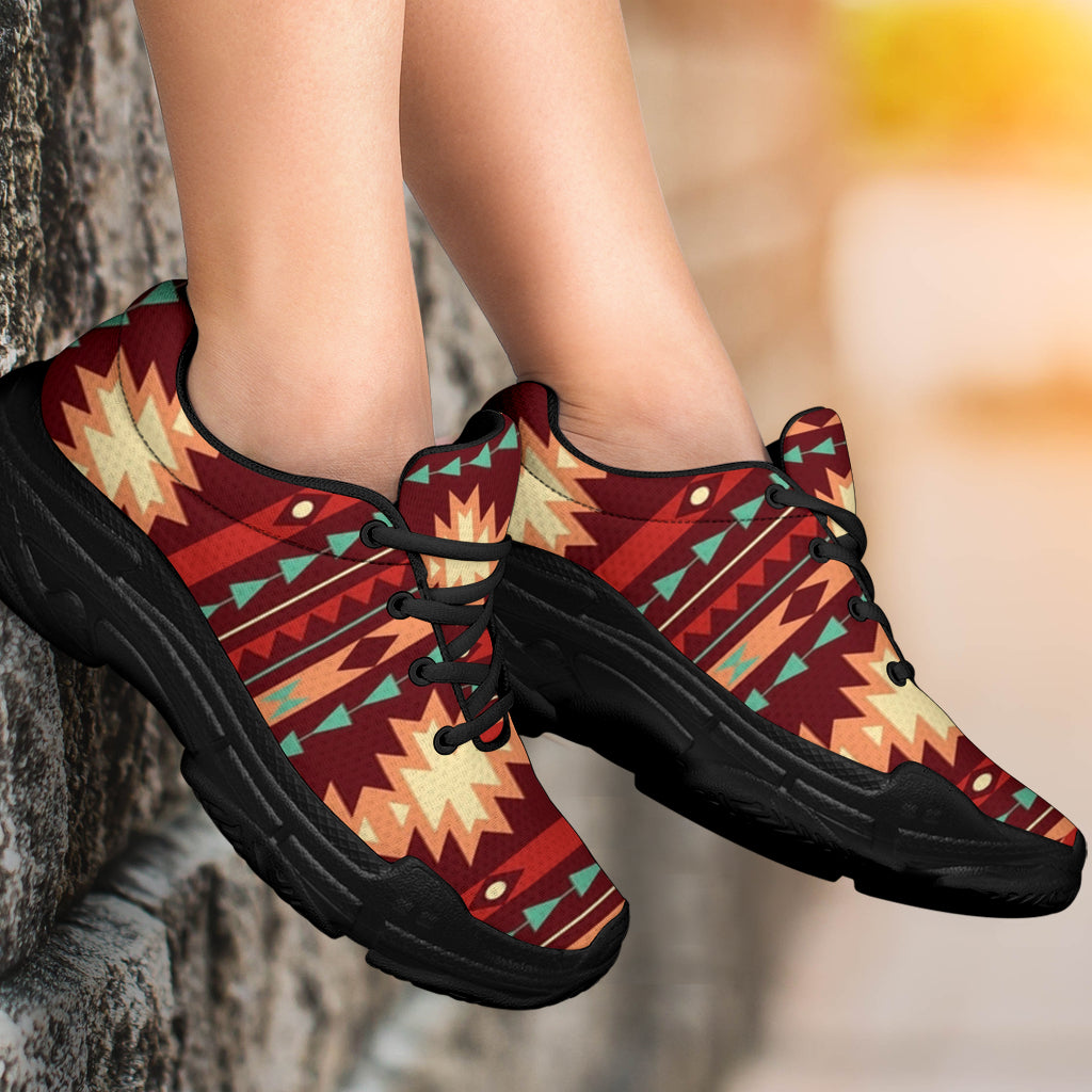 Native American Red Ethnic Pattern Chunky Sneakers LT10