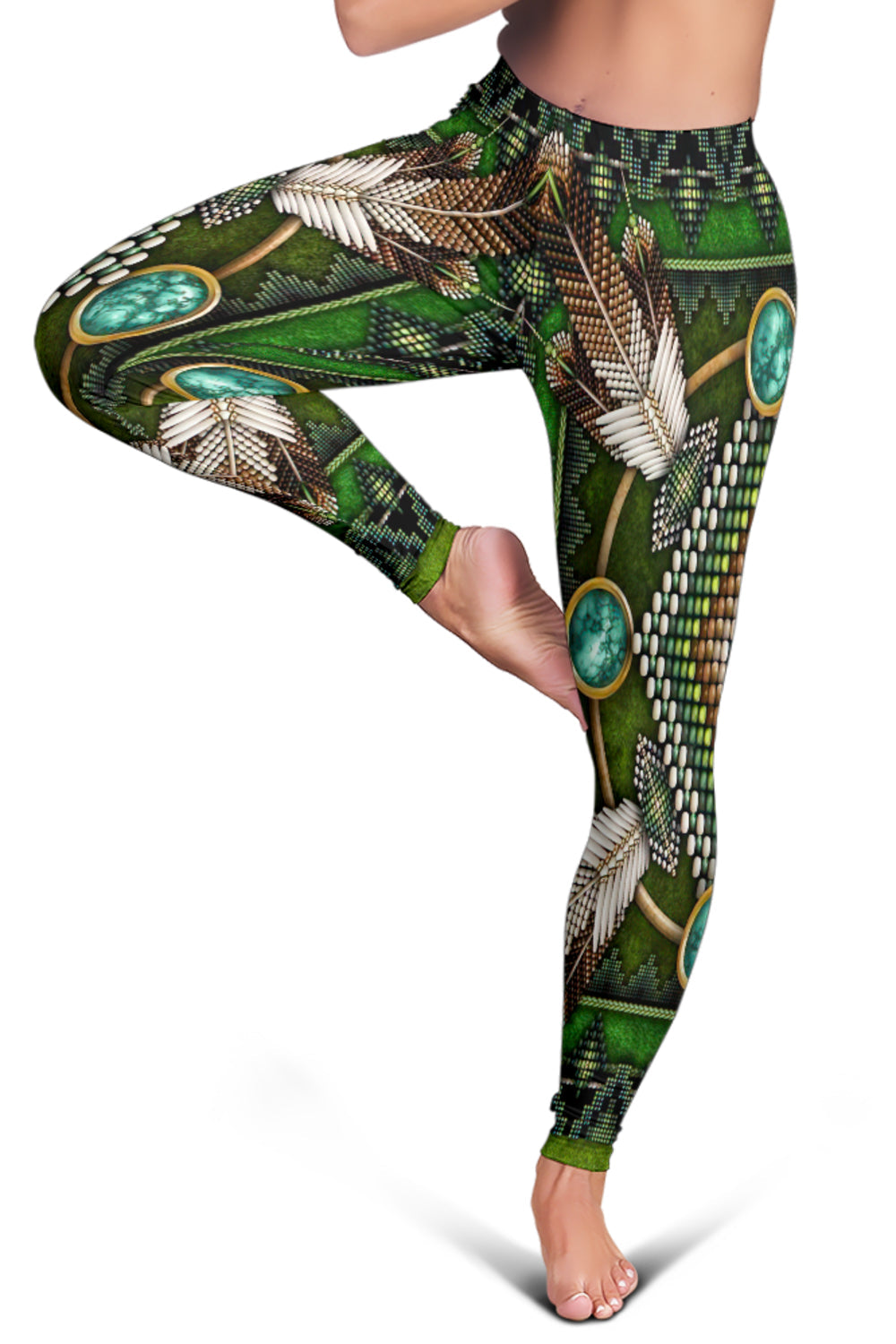 Naumaddic Arts Green Native American Leggings LT10