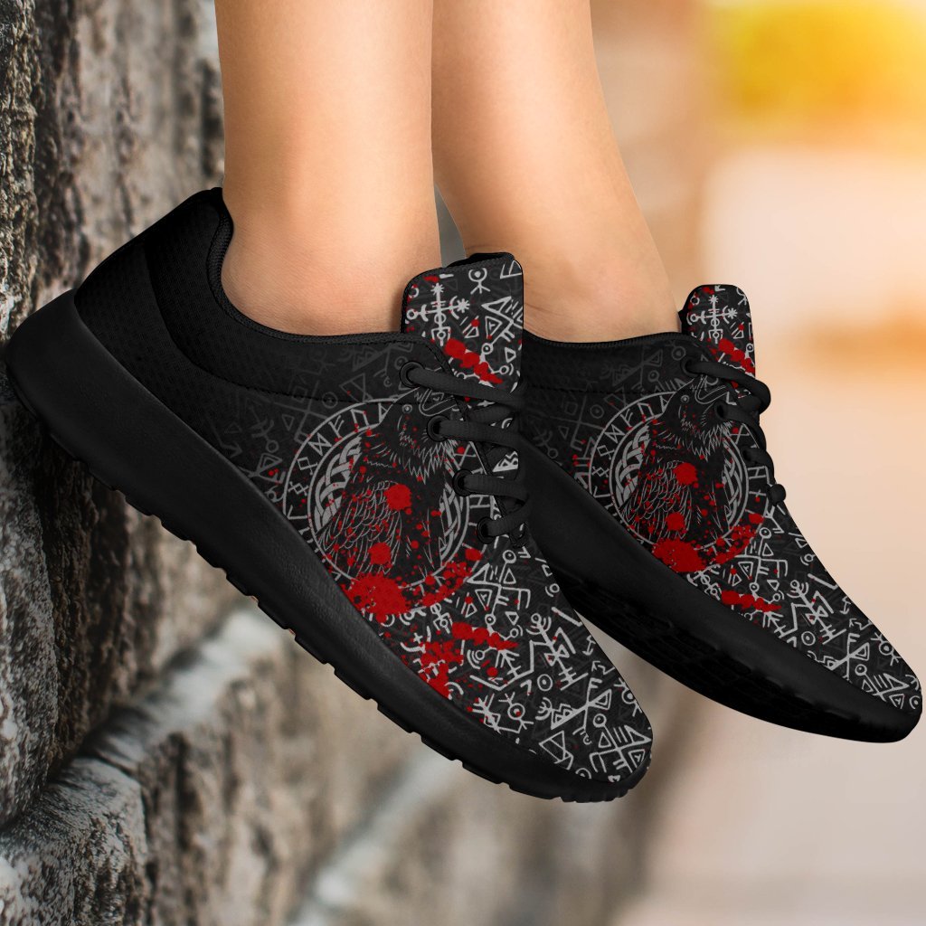 Viking Sporty Sneakers - Odin Raven Rune Futhark Blood RLT12