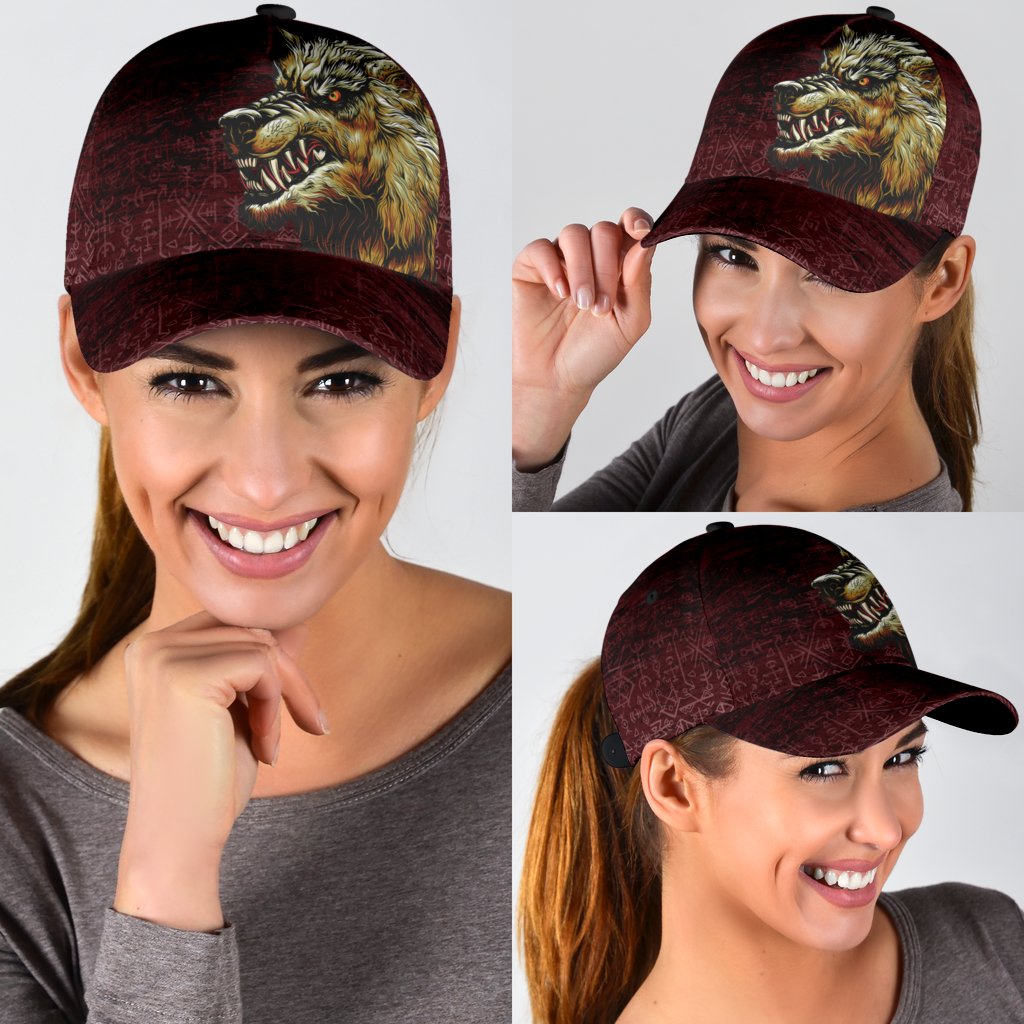 Viking Classic Cap Fenrir On The Blood Moon Background RLT12