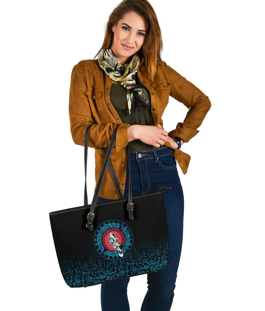 Viking Large Leather Tote Raven Celtic Cyan RLT12