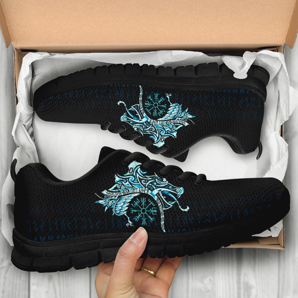 Viking Sneakers, Fenrir Raven and Vegvisir Tattoo Cyan RLT12