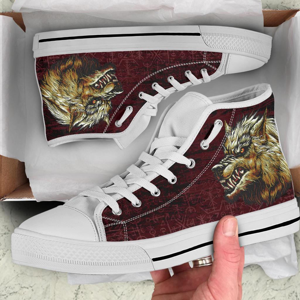 Viking High Top Shoes Fenrir On The Blood Moon Background RLT12