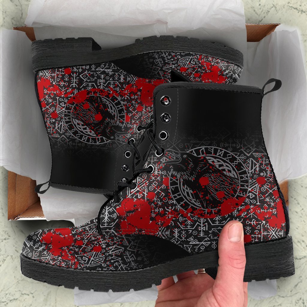 Viking Leather Boots Odin Raven Rune Futhark Blood RLT12