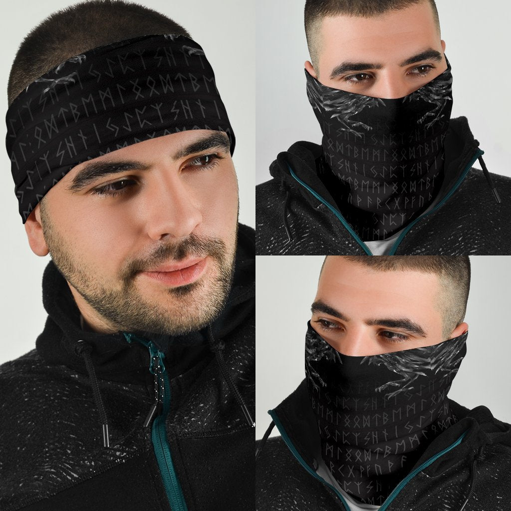 Viking Neck Gaiter - Odin Huginn and Muninn Rune RLT12