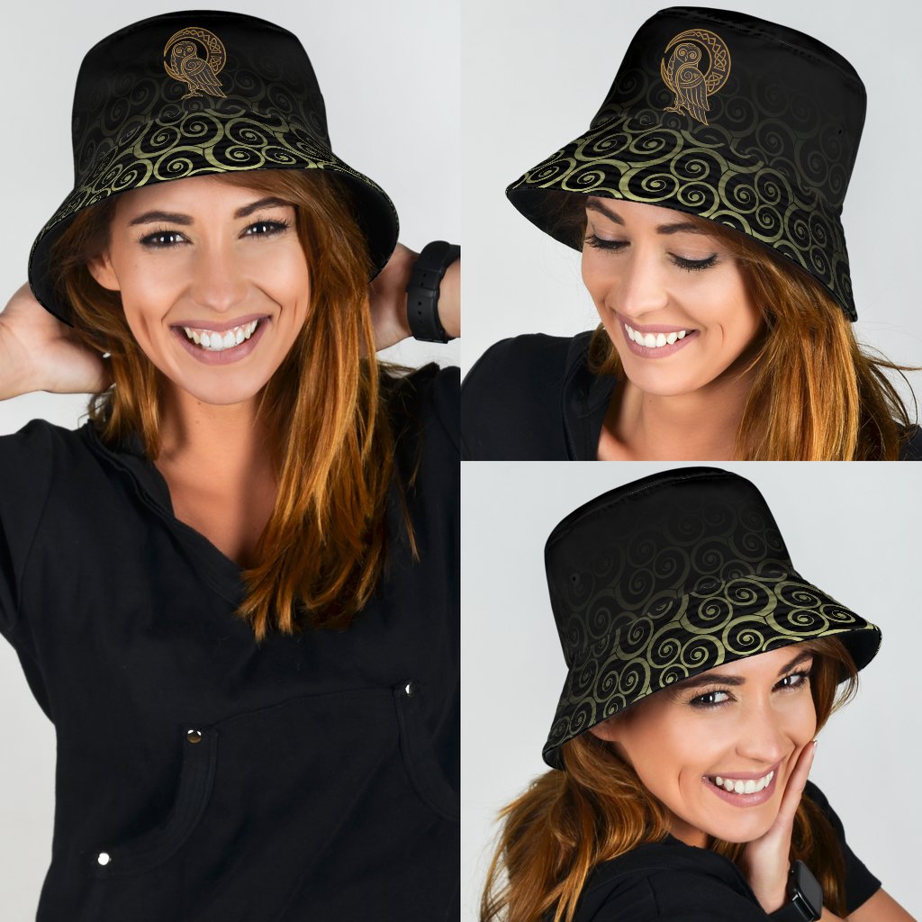Viking Bucket Hat Owl Celtic On Triskels Background RLT12