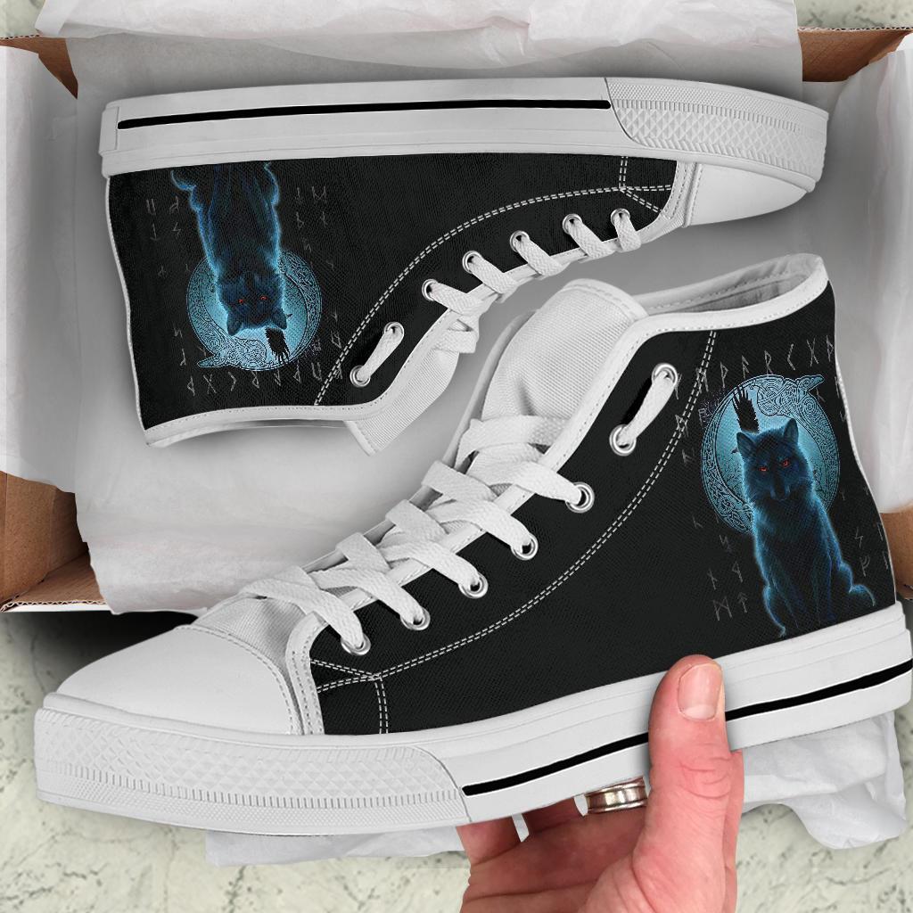 Viking High Top Shoes, Fenrir Viking Wolf and Moon RLT12
