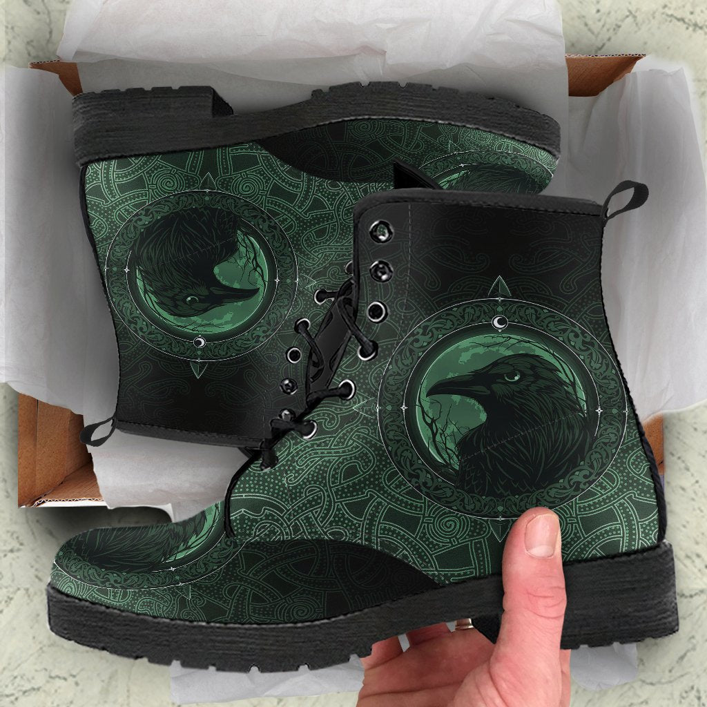 Viking Leather Boots, Ethnic Odin Raven Green RLT12