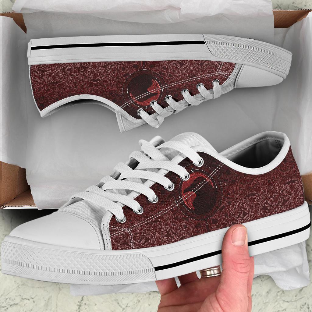 Viking Low Top Shoes, Ethnic Odin Raven Red RLT12