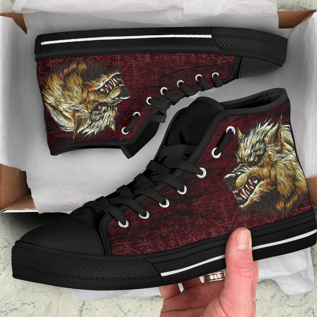 Viking High Top Shoes Fenrir On The Blood Moon Background RLT12