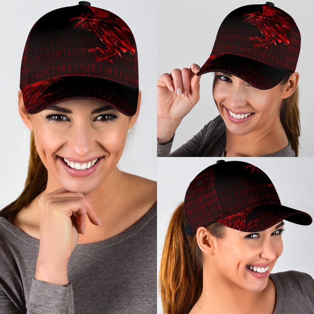 Viking Classic Cap The Raven Of Odin Rune, Red RLT12