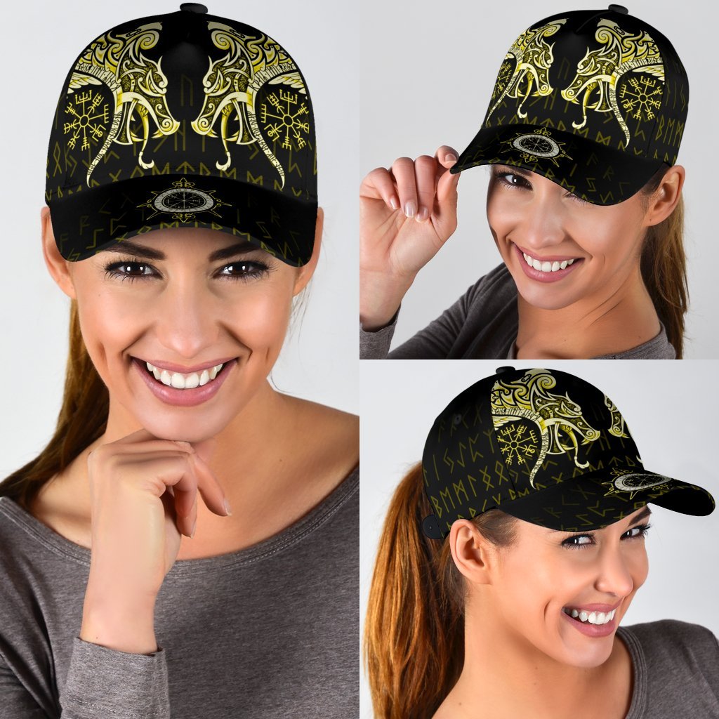 Viking Classic Cap, Fenrir Raven and Vegvisir Tattoo Yellow RLT12