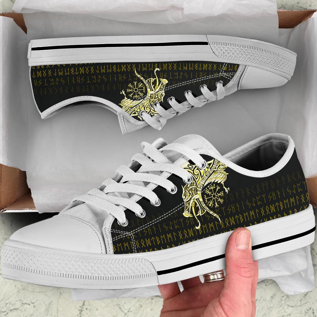 Viking Low Top Shoes, Fenrir Raven and Vegvisir Tattoo Yellow RLT12