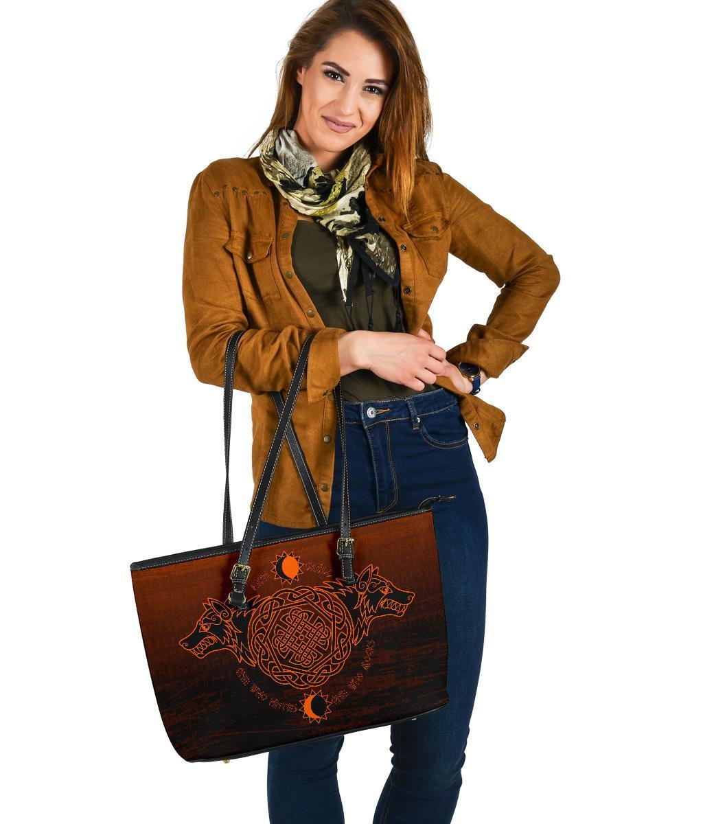 Viking Large Leather Tote, Skoll and Hati Orange RLT12